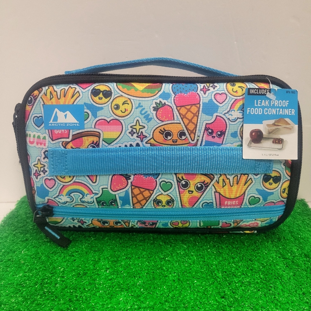 Arctic Zone Lunchbox Insulated Zip Double Ice Wall Hearts Smiley Food Leak Proof